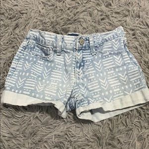 light blue patterned jean shorts